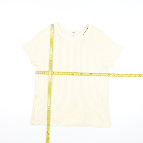 Marks and Spencer Women's Ivory Knit Short Sleeve T-Shirt M