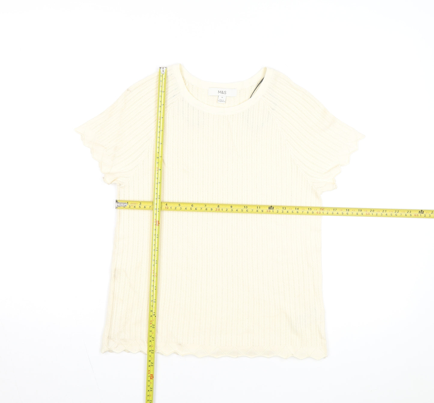 Marks and Spencer Women's Ivory Knit Short Sleeve T-Shirt M