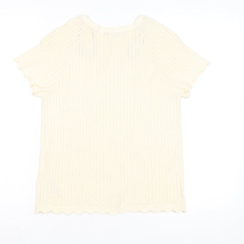 Marks and Spencer Women's Ivory Knit Short Sleeve T-Shirt M