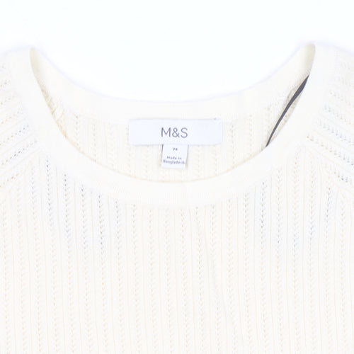 Marks and Spencer Women's Ivory Knit Short Sleeve T-Shirt M