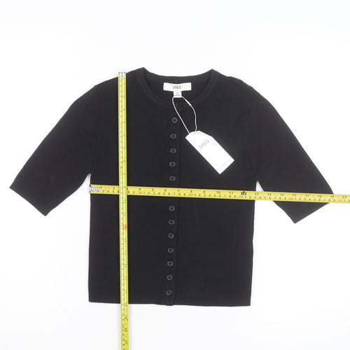 Marks and Spencer Womens Black XS Knit Button-Up 3/4 Sleeve Top