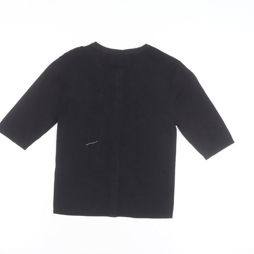 Marks and Spencer Womens Black XS Knit Button-Up 3/4 Sleeve Top