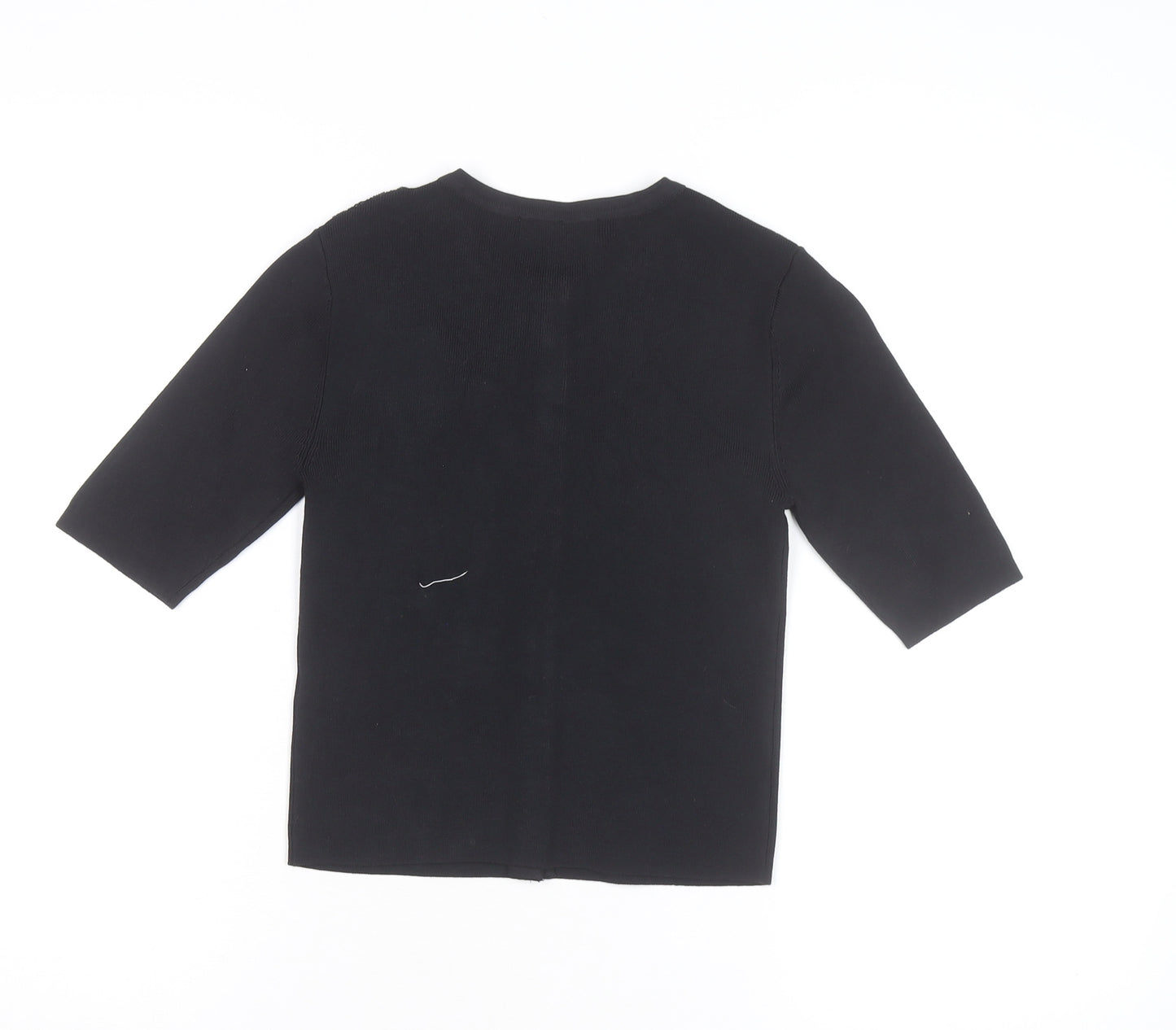 Marks and Spencer Womens Black XS Knit Button-Up 3/4 Sleeve Top