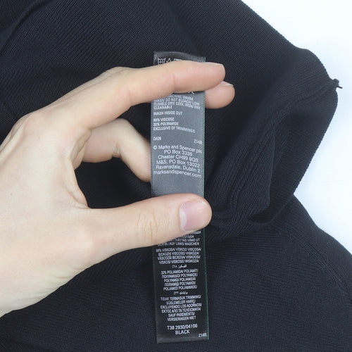 Marks and Spencer Womens Black XS Knit Button-Up 3/4 Sleeve Top