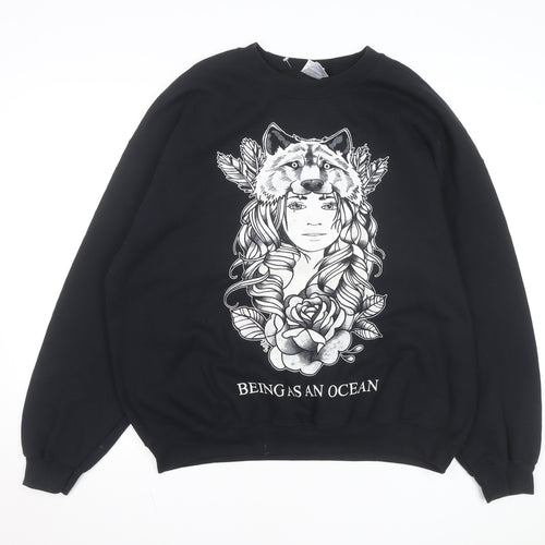 Gildan Men's Black XL Heavy Blend Graphic Wolf Print Sweatshirt