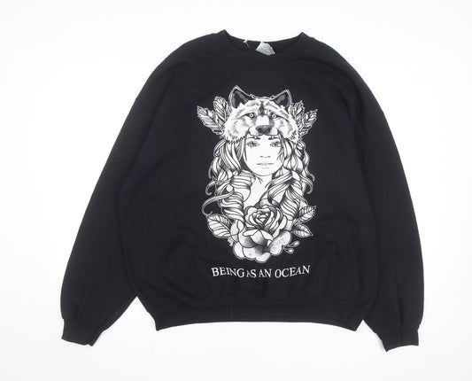 Gildan Men's Black XL Heavy Blend Graphic Wolf Print Sweatshirt