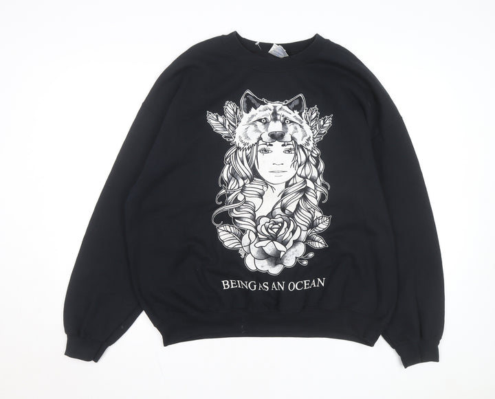 Gildan Men's Black XL Heavy Blend Graphic Wolf Print Sweatshirt