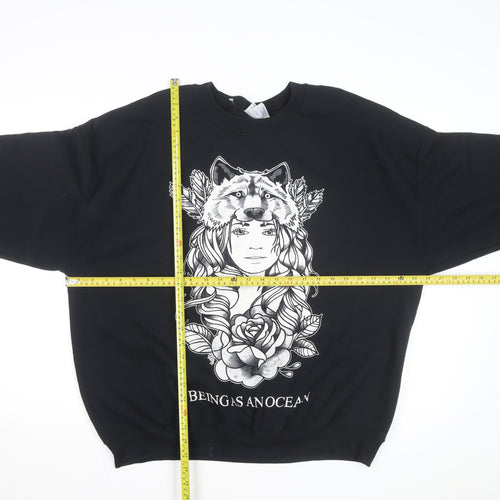 Gildan Men's Black XL Heavy Blend Graphic Wolf Print Sweatshirt
