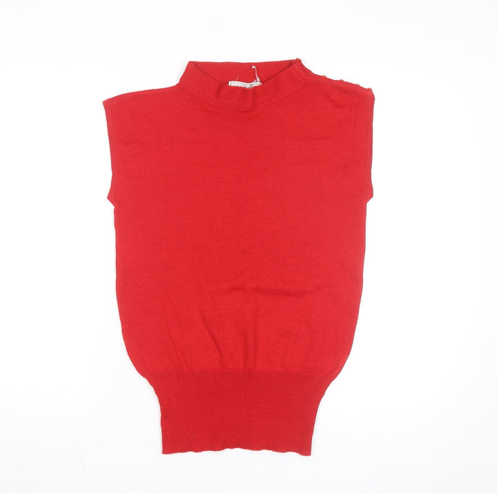 Michelle Stuart Women's Red Knit Sleeveless Mock Neck Wool Blend Top Size M