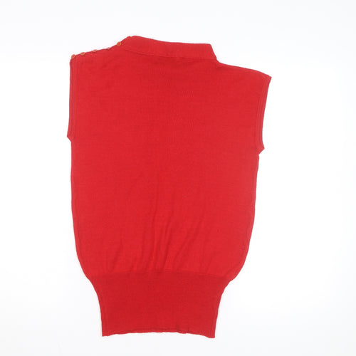 Michelle Stuart Women's Red Knit Sleeveless Mock Neck Wool Blend Top Size M