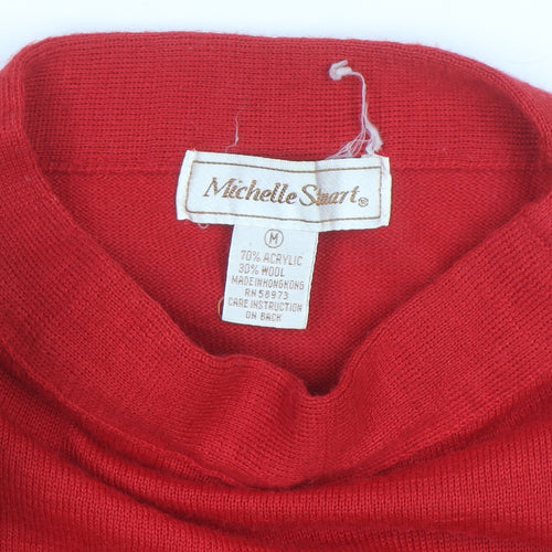 Michelle Stuart Women's Red Knit Sleeveless Mock Neck Wool Blend Top Size M