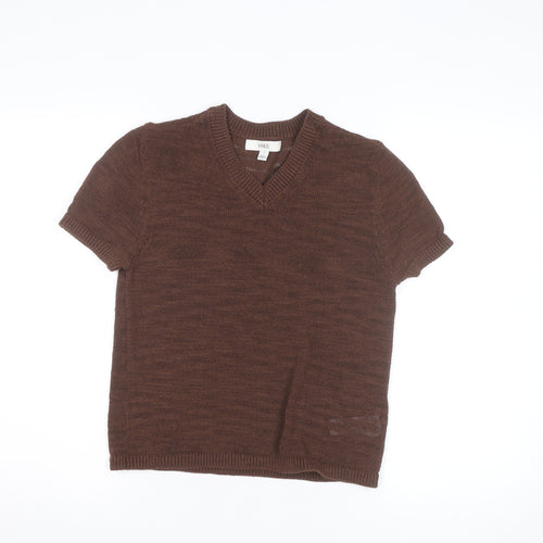 Marks and Spencer Women's Brown V-Neck Knit Short Sleeve Top Size S