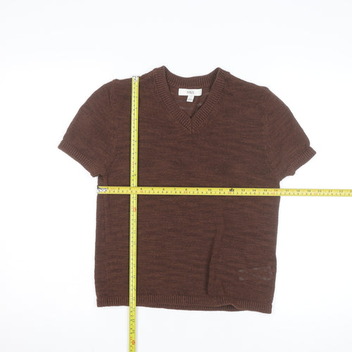 Marks and Spencer Women's Brown V-Neck Knit Short Sleeve Top Size S