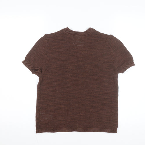Marks and Spencer Women's Brown V-Neck Knit Short Sleeve Top Size S