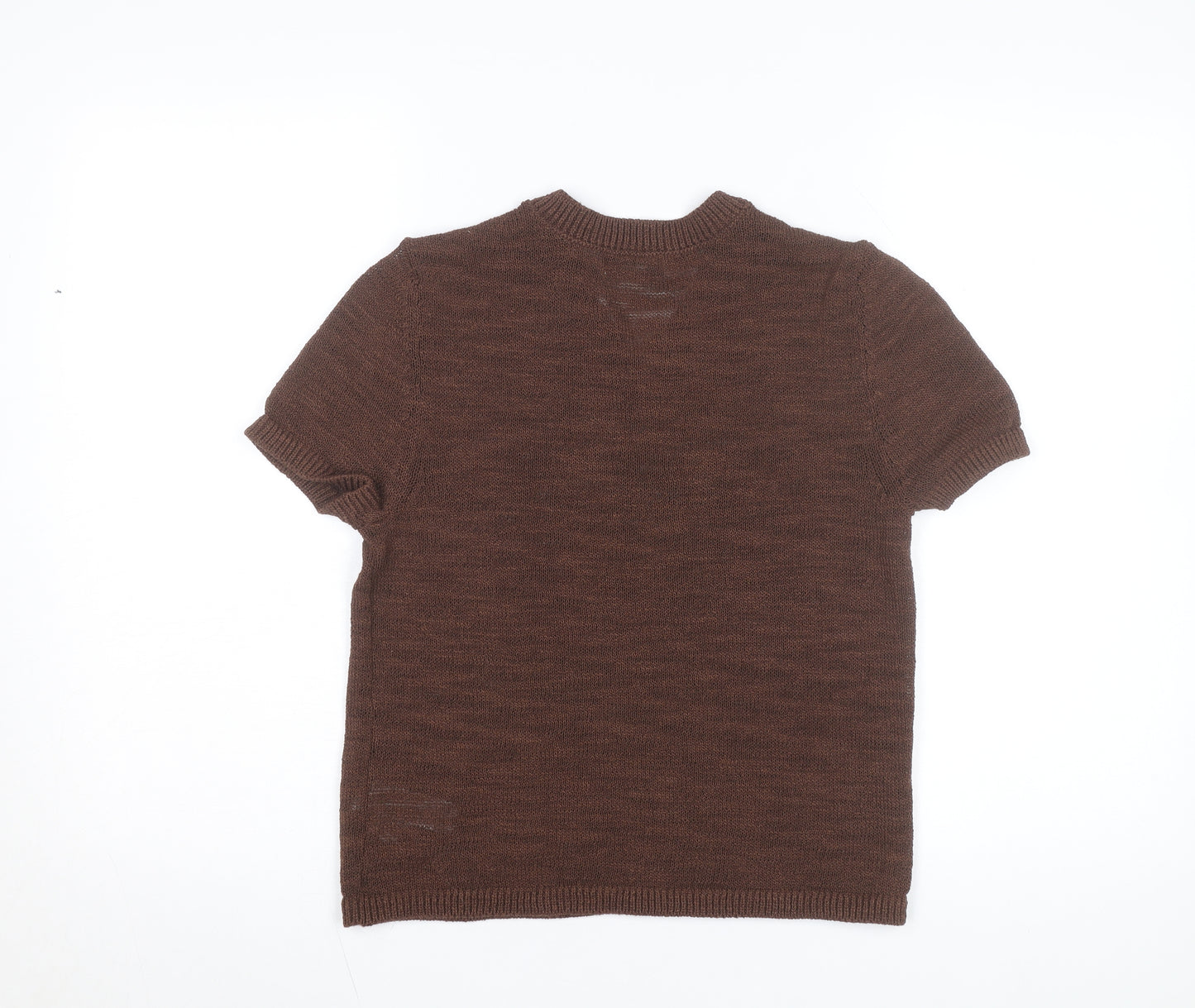 Marks and Spencer Women's Brown V-Neck Knit Short Sleeve Top Size S