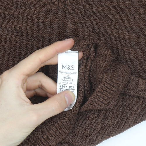Marks and Spencer Women's Brown V-Neck Knit Short Sleeve Top Size S