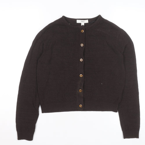 Marks and Spencer Womens Brown Wool Cardigan XS Crew Neck