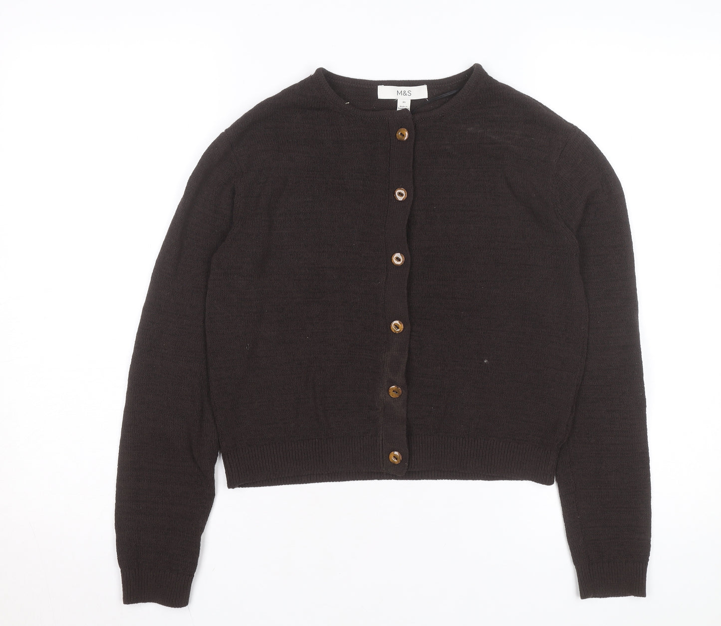 Marks and Spencer Womens Brown Wool Cardigan XS Crew Neck
