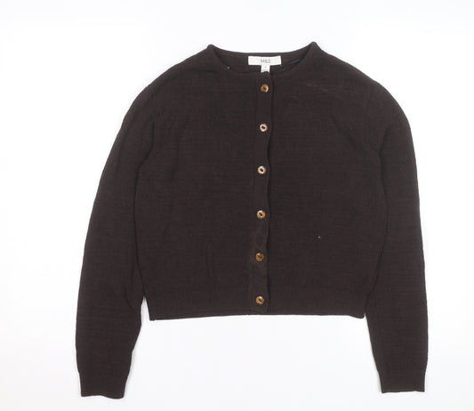 Marks and Spencer Womens Brown Wool Cardigan XS Crew Neck