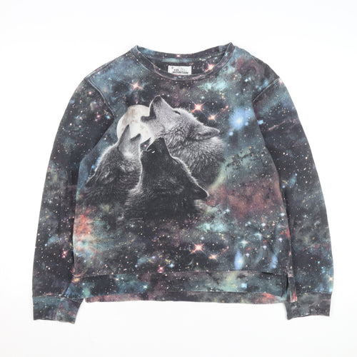 The Mountain Men's Multicoloured Wolf Galaxy Pullover Sweatshirt L
