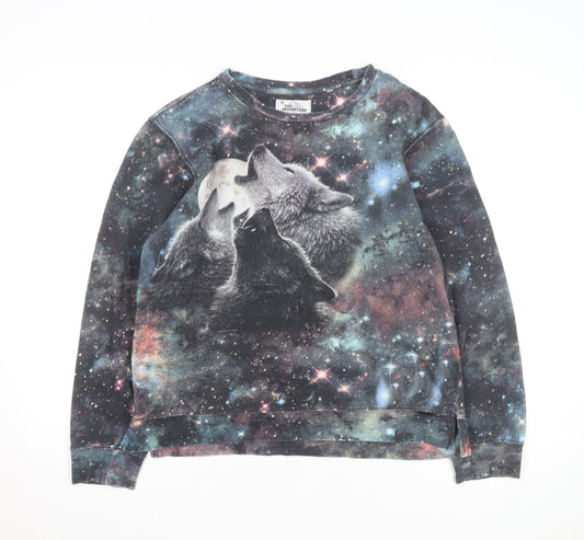 The Mountain Men's Multicoloured Wolf Galaxy Pullover Sweatshirt L