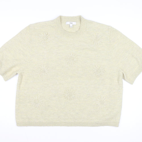 Marks and Spencer Women’s Beige Short Sleeve Wool Blend Jumper L