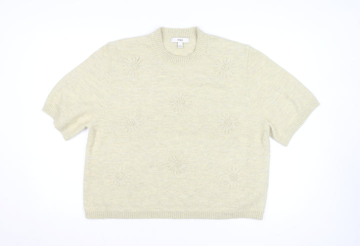 Marks and Spencer Women’s Beige Short Sleeve Wool Blend Jumper L