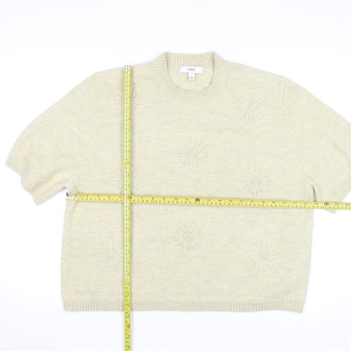Marks and Spencer Women’s Beige Short Sleeve Wool Blend Jumper L