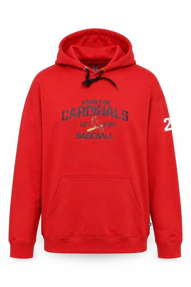Front view of Kobe Men’s Red Pullover Hoodie L Hamilton Cardinals Baseball Graphic