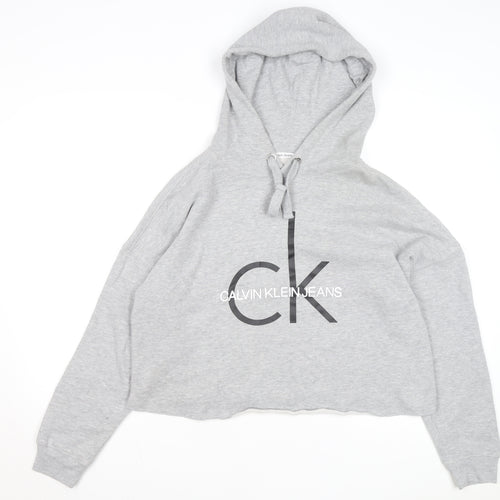 Calvin Klein Jeans Womens Grey Cropped Hoodie Size M