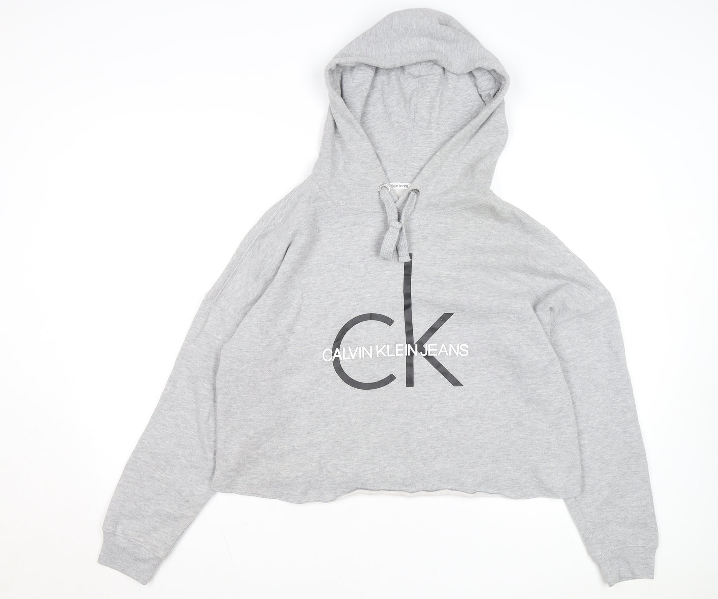 Calvin Klein Jeans Womens Grey Cropped Hoodie Size M