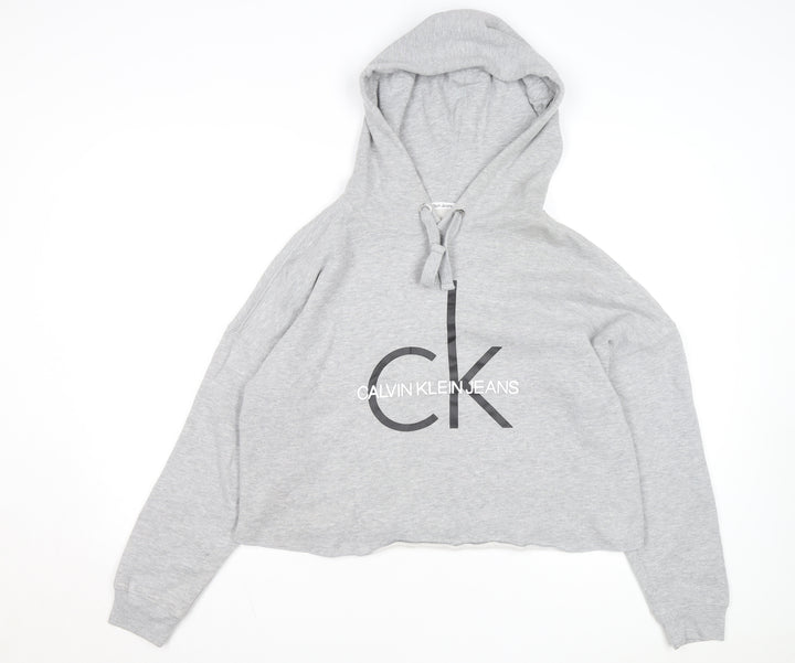 Calvin Klein Jeans Womens Grey Cropped Hoodie Size M