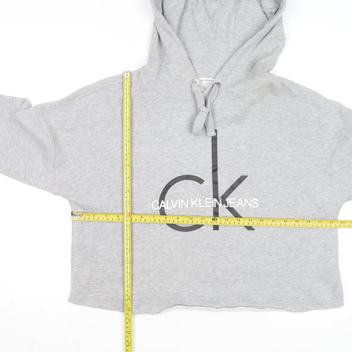 Calvin Klein Jeans Womens Grey Cropped Hoodie Size M