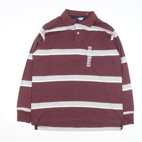 Steve & Barry's Men's Red Striped Long Sleeve Rugby Shirt M
