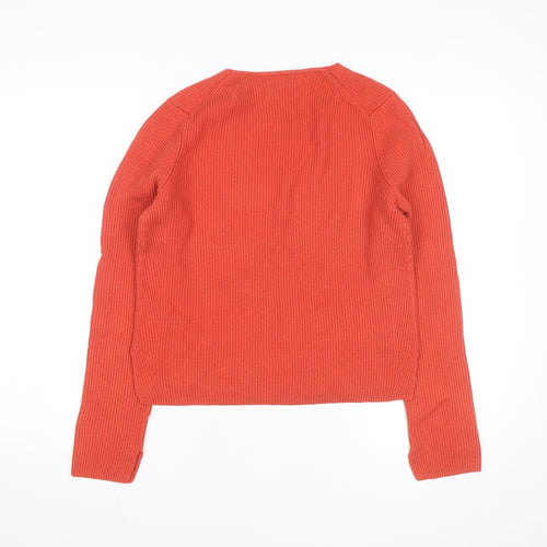 Jigsaw Women's Orange V-Neck Ribbed Knit Jumper Size M