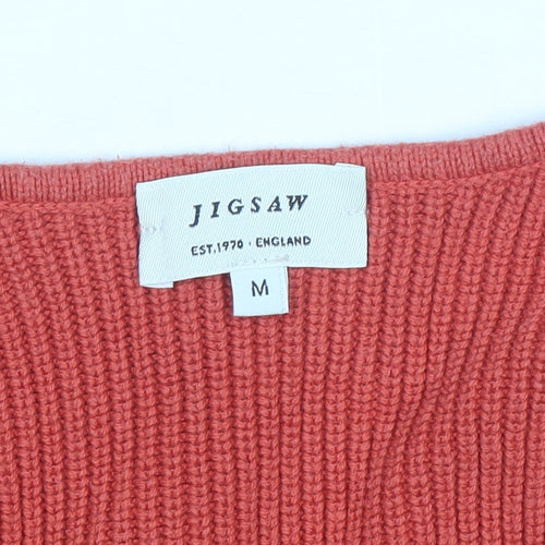 Jigsaw Women's Orange V-Neck Ribbed Knit Jumper Size M