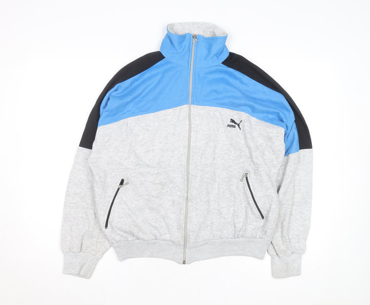 Puma Men's Grey Blue Track Jacket L Colourblock Full Zip Sportswear