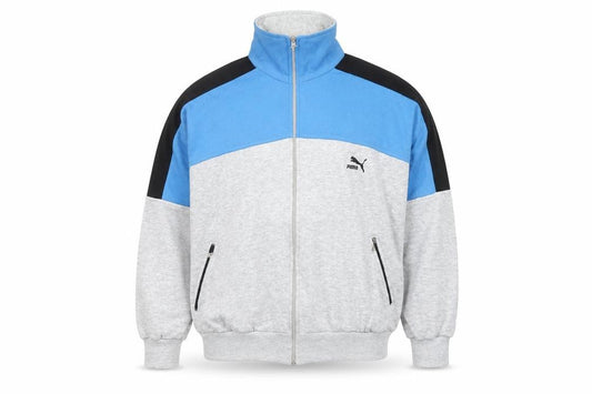 Puma Men's Grey Blue Track Jacket L Colourblock Full Zip Sportswear