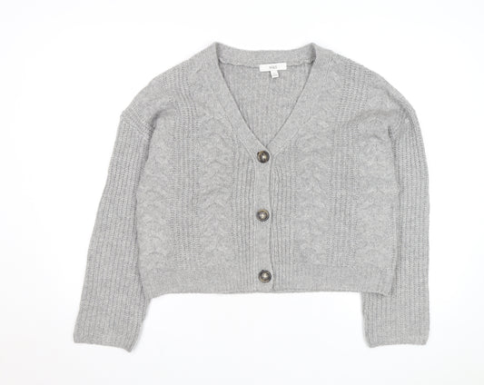 Marks and Spencer Women's Grey Cable Knit V-Neck Cardigan M