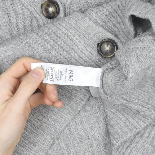 Marks and Spencer Women's Grey Cable Knit V-Neck Cardigan M