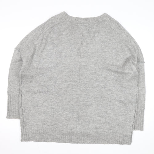 Superdry Women's Grey Wool Blend V-Neck Relaxed Fit Jumper L