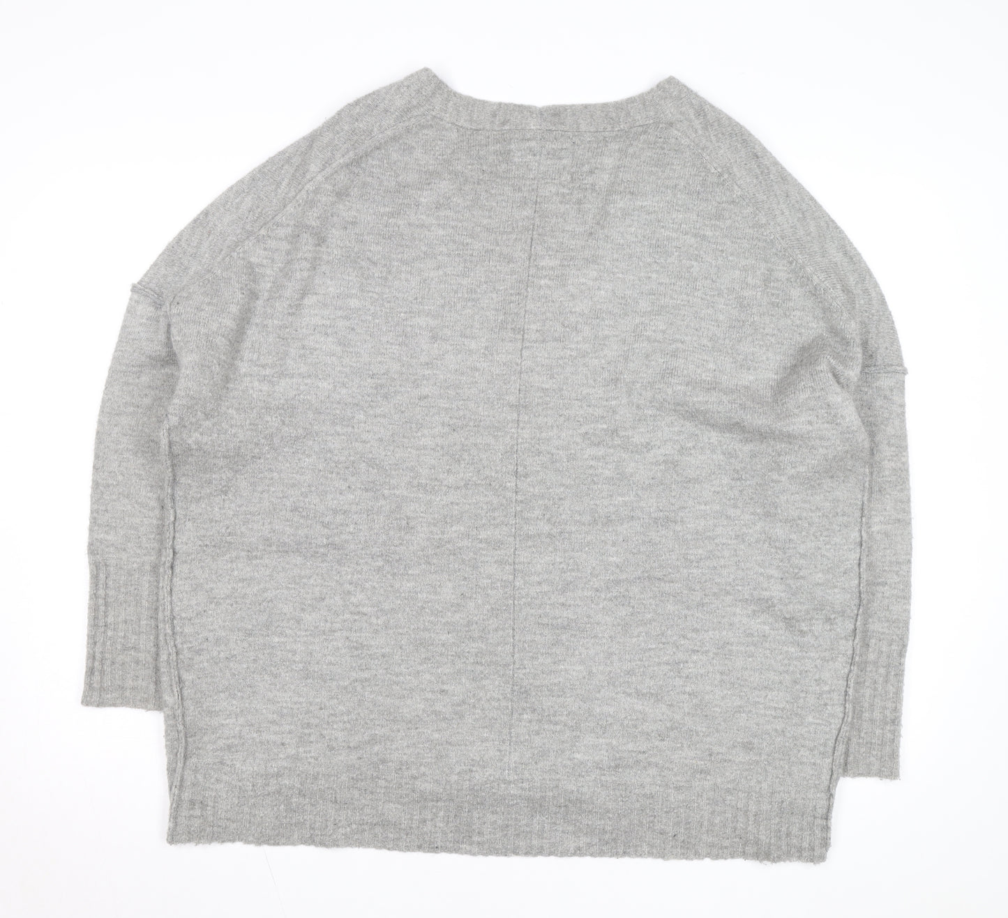 Superdry Women's Grey Wool Blend V-Neck Relaxed Fit Jumper L