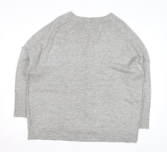 Superdry Women's Grey Wool Blend V-Neck Relaxed Fit Jumper L