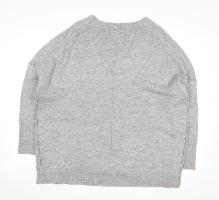 Superdry Women's Grey Wool Blend V-Neck Relaxed Fit Jumper L
