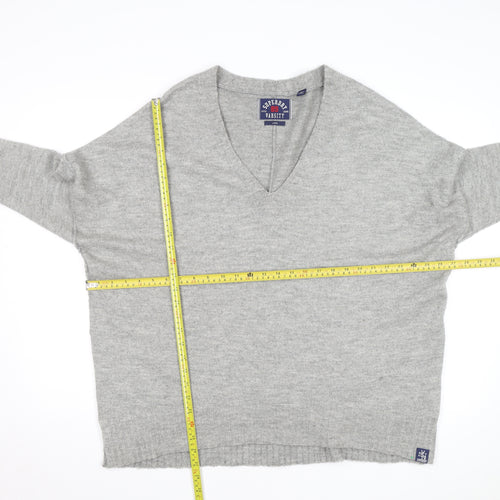 Superdry Women's Grey Wool Blend V-Neck Relaxed Fit Jumper L