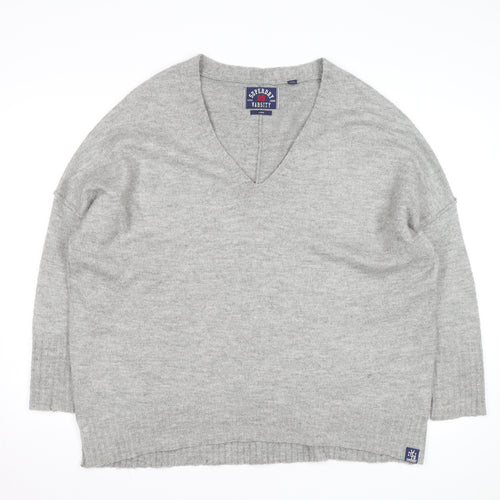 Superdry Women's Grey Wool Blend V-Neck Relaxed Fit Jumper L