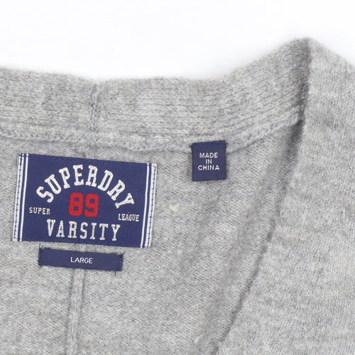 Superdry Women's Grey Wool Blend V-Neck Relaxed Fit Jumper L
