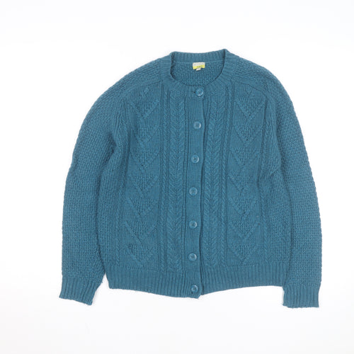 Hobbs Women Blue Cable-Knit Cotton Wool Cardigan UK 10