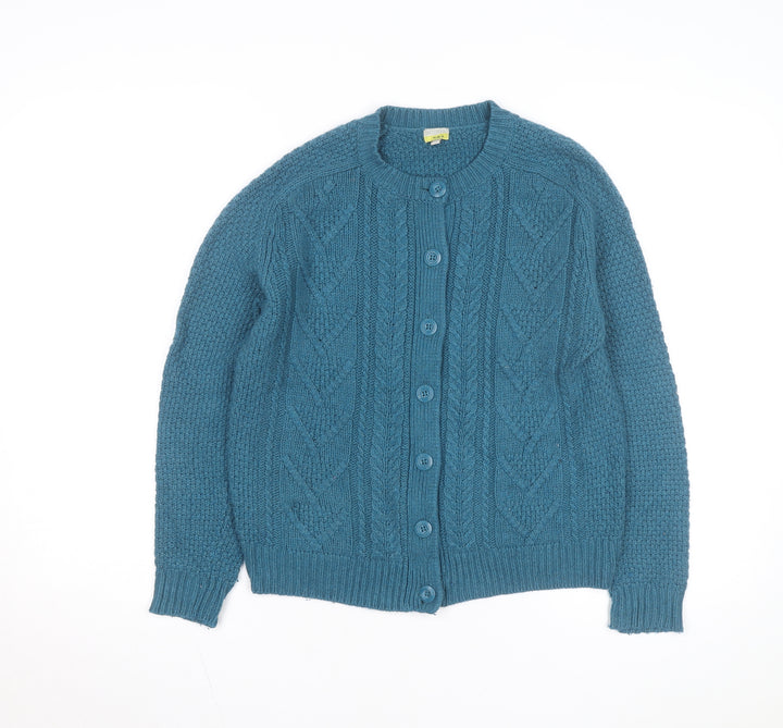 Hobbs Women Blue Cable-Knit Cotton Wool Cardigan UK 10