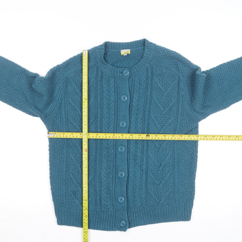 Hobbs Women Blue Cable-Knit Cotton Wool Cardigan UK 10